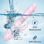 Silicone Thrusting Vibrator Dildo For Women, Clitoral Butt Nipple G Spot Stimulator With 10 Powerful Vibration Thrust And Lick Modes, Rechargeable Rabbit Vibrators Adult Sex Toys For Couple(Pink)