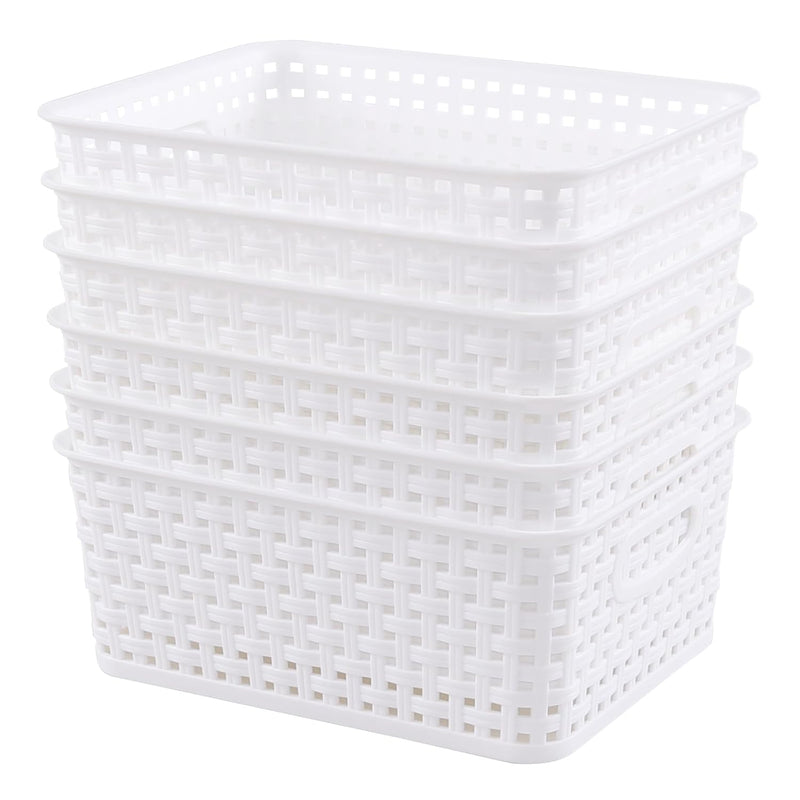 6-Pack Plastic Storage Basket, Desktop Organizing Bin, White