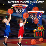 Indoor Mini Basketball Hoop For Kids, 2 Pcs Basketball Hoops With Led Scoring & Sound, Adjustable Height Mini Hoop W/ 4 Balls, Dual Shot Electric Sport Toys Gifts For 3-10 Year Old Boys Girls