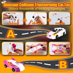 Collision Transforming Dinosaur Car Toy,Transformation Car Toy, 2In1 Magnetic Dinosaur Transformer Cars For Boys & Girls Party Favors Gift For Birthday, Christmas (Pink)