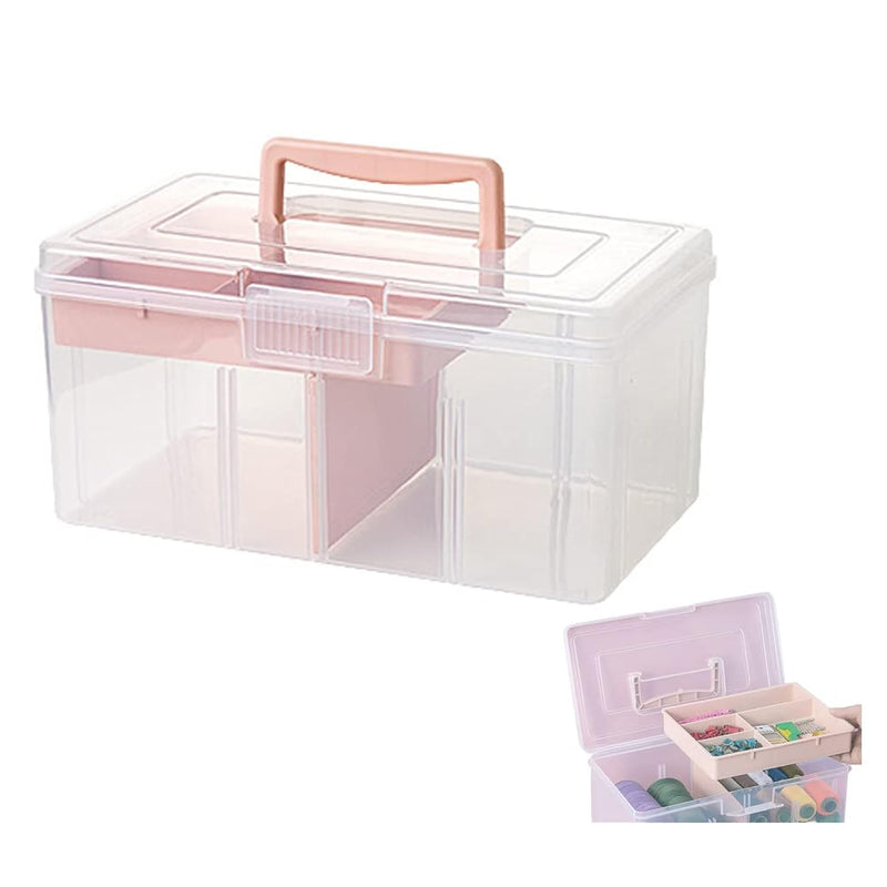 Clear Plastic Office Supply Art & Craft Storage Box, Sewing Box Organiser Large