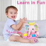 Baby Elephant Musical Stuffed Animals Toy With Light-Up Music & Crinkle Sound Paper,Infant Bilingual Early Learning Education Toys,Tummy Time Toys For 0-3-6-12+ Months Boy Girl, Pink