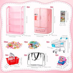 169Pcs Mini Food Shopping Cart Toys Miniature Play Food Drink Bottle Toy Little Carts Baskets Supermarket Shelves Refrigerator Cash Register For Play Kitchen Grocery Mini Dollhouse Accessories