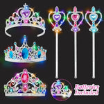 Princess Kids Jewelry For Girls Light Up Princess Crowns Wands, 40 Pcs Dress Up Accessories With Necklaces Rings Clip On Earrings For Girls Costumes Jewelry Toys Gift