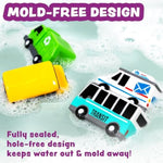 Vehicles Bath Cars Mold Free Bath Toys, 6 Pack | Sealed, No Hole Bath Toys Design Keeps Moisture Out | Soft, Squeezable & Float On Water | Fun Baby & Toddler Bath Toys | City Car Bath Toys
