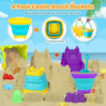 Beach Sand Toys For Kids - 31Pcs Sandbox Toy Set With 3 Trucks, 2 Collapsible Buckets, 2 Castle Buckets, Sand Molds, Shovels & Mesh Bag, Travel Summer Toy For Toddlers Boys Girls Age 3-10