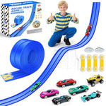 15Ft Flex Track, Flexible Race Car Track For Kids Toy With 10 Suction Cups, Rolls Up Portable Racetrack Compatible With Hot Wheels & Diecast 1/64Th Cars, Christmas Birthday Gifts (Blue)