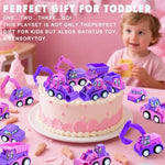 16-Piece Mini Construction Car Set|Pink Assorted Pull Back Car Toys Construction Vehicles For Girl 3-5 Years Old Kids|Small Play Truck Bulk Birthday Gift Themed Cake Decoration|Beach Party Favors Toys