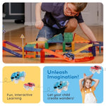 PicassoTiles Magnetic Tiles Race Track Car Thrilling Toy Playset Includes 2 Racing Trucks STEM Educational Magnet Tile Building Block Construction Set for Toddlers Boys Girls Ages 3 and Older PTR30