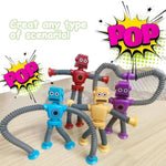 Pop Tubes Robot Toys For Kids 4 Pack – Stretchy Telescopic Fidget Toys With Suction Cups, Autism Sensory Toys For Toddlers, Classroom Prizes & Birthday Party Favors
