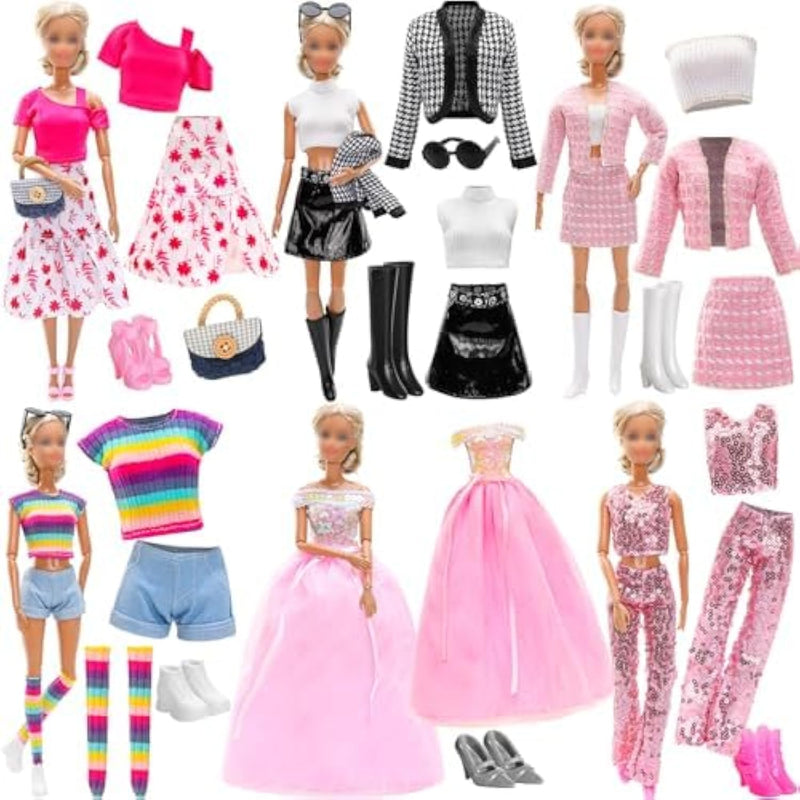 15 Pieces 11.5 Inch Girl Dolls Fashion Pack 6 Set Doll Clothes Include Chic