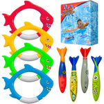 Haktoys Shark Dive Rings & Pool Diving Toys – 8-Piece Sinking Torpedoes and Fish Rings for Kids Swim Training, Boys Pool Games & Underwater Summer Fun