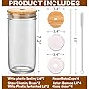 Glass Cups with Lids and Straws,24 oz Smoothie Cup with Lid and Straw-DWTS Boba Mason Jar,Wide Mouth Reusable Drinking Glasses,Iced Coffee Cups Glass,Vasos De Vidrio【4 Pack】