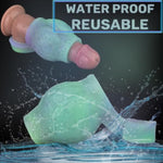 Silicone Penis Sleeve Cock Ring Blue Green Purple Glow In The Dark Thick Hollow Knot Dildo Penis Enlarger Penis Rings Short Penis Sheath Testicle Toys Cock Sleeve Reusable Adult Sex Toy Couple (S)