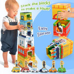 Magnetic Wooden Vehicle Stacking Set,Sorting & Building Stem Blocks Cars Toys For Toddlers,Cardboard Educational Preschool Kindergarten Learning Montessori Toys For 1 2 3 Year Old Boys Girls