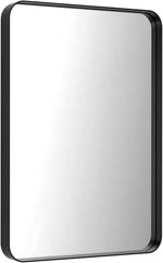 Black Metal Framed Bathroom Mirror for Wall, 22X30 Inch Rounded Rectangle Mirror, Matte Black Bathroom Vanity Mirror Farmhouse, Anti-Rust, Tempered Glass, Hangs Horizontally or Vertically