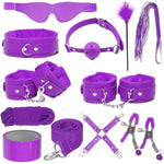 Bdsm Kit 11 Pcs Leather Sex Restraints Set With Adjustable Handcuffs Collar Ankle Cuff Blindfold Feather Tickler Nipple Clamp Etc Adult Couples Sexy Toys (Purple)