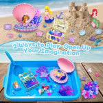 Sensory Bins For Toddlers,Sensory Toys Play Sand Art Kit With Sandbox & Sand Castle Molds & Tools,Indoor Outdoor Beach Toys For Boys And Girls Christmas Birthday Gift (Mermaid Paradise)