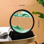 7 Inch Moving Sand Art Picture, Round Glass Liquid Motion Desk Decor, Green