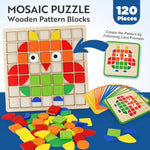 Wooden Stacking Puzzle Toy,120 Pcs Colorful Pattern Blocks Set Geometric Shape Puzzles For Kids Ages 3+, Montessori Preschool Educational Stem Puzzle Toys For Classroom Learning Kindergarten