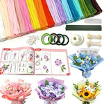 850 Pcs Pipe Cleaner Flower Kit, 16 Colors with Pearls, Stamens, Ribbon & Tape