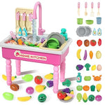 Kitchen Toy Sink Toys With Cutting Food,Electric Dishwasher Playing Toy With Running Water, Role Playing Game Pretend Food,44 Pcs Kitchen Accessories Set For 3 4 5 Years Old Girls Boys