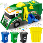 Large Garbage Truck Toy Set For Boys Ages 3 4 5 6 7 8, Kids Trash Truck With Sound, Light, Dumpster, Trash Bins And Learning Cards, Friction Powered Garbage Trucks Christmas Birthday Gifts For Toddler