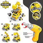 4-In-1 Take Apart Car Toys For Boys, Diy Engineering Construction Truck Toy Vehicle - Dump Truck, Cement Mixer, Excavator, Crane, Kids Building Educational Toy Gift For Age 3 4 5 6 7 8 Year Old Girls