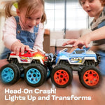 Jova 2 Pack Monster Truck Toy Set, Transformable Crash & Easy Reset Car Toys With Light-Up And Engine Sound For Toddlers Boys, Christmas Birthday Gift Toys For 3 Year Old Boys