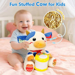Stuffed Cow Musical Toys For Baby 6-12 Months+, Early Learning Light Up Music Drum, Perfect Christmas Birthday Gifts For Boy & Girl Age 1, 2 Years Old
