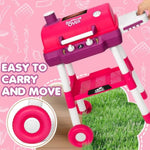 Kids Play Kitchen Toys, Kids Bbq Grill Playset With Smoke Sound Light, 2-Layer Barbecue Toy With Wheels, Outdoor Play Food Toys Cooking Set For Toddler 3-5, Birthday For Boy Girl (Pink)