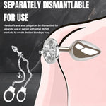 Bondage Restraint Handcuffs With Anal Plug - Alloy Long Chain Wrist Cuff With 2 Keys And Jewel Anal Beads Training Kit | Adult Sex Toys For Men And Women Couple Beginners Bdsm Game Play