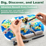 Gemstones Dig Kit For Kids – Excavate 37 Rocks & Crystals, Stem Science Kit With Info Cards & Display Stand – World Map Gem Digging Kit, Rock Collection Gift Educational Geology Gift For Boys & Girls
