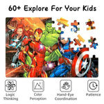 60 Piece Educational Puzzles For Kids Ages 4-8 Jigsaw Puzzle Games In Reusable Metal Box, Learning Toys With Extra Thick Safe Pieces For Boys & Girls