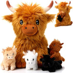 5 Pcs Highland Cows Stuffed Animal 13.78 Inch Mommy Highland Cow Plush With 4 Little Babies Soft Plush Gifts Set For Birthday Party Favors(Sitting Style)