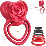 Vibrating Cock Ring Set For Couples, Soft Body-Safe Silicone Double Penis Ring With Rose Heart Design, Clitoral Bullet Vibrator, 9 Vibration Modes, 6 Sizes Of Penis Rings For Men & Women Adult Toys