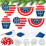 24 Set 4th of July Patriotic Pom Pom Craft Kit, DIY USA Flag Ornaments for Kids