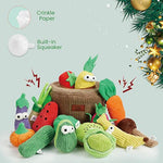 Small Squeaky Crinkle Dog Toys- 15 Packs Grocery Basket Fruits Veggies Puppy Toys To Keep Busy, Cute Durable Plush Stuffed Hide Seek Cognitive Dog Christmas Stocking Stuffers