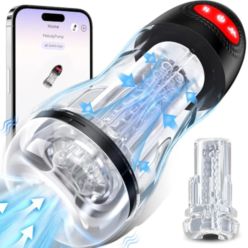 Male Masturbator Sex Toys For Men - 3D Transparent Penis Pump App Control, 9 Sucking & 10 Vibrating Adult Male Sex Toy, Hands Free Pocket Pussies Stroker, Sex Machine Adult Sex Toys & Games
