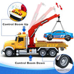Kids Toys For 3 4 5 6 7 Years Old Boys, 15" Large Tow Truck Toy, Friction Powered Transport Truck Crane Vehicle Toy With Lights And Sounds, Racing Car, Traffic Signs, Birthday Gifts For Boys Girls