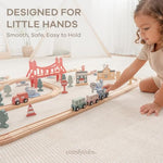 100-Piece Wooden Train Set For Toddlers Ages 1+, Fun & Eco Friendly Toddler Train Set With Wooden Toy Tracks - Creative Toy Town Promoting Imaginative Play With Flexible Configuration