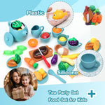 Silicone Tea Set, Silicone Tea Party Set, Pretend Play Tea Party Set For Girls, Food Grade Kids Kitchen Tea Set Accessories For Party (Blue)