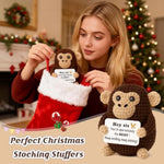 Gift For Sister Friend, Small Stuffed Animal For Birthday Christmas White Elephant Galentines Stuffers, Brown Crochet Ape/Gorilla/Chimp 4" Handmade Amigurumi Plush With Humorous Sign