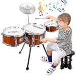Kids Drum Set Music Toy Drum Set For Toddlers Ages 3-5 Jazz Drums Kit With Stool, 3 Drums Percussion Musical Instruments Toys For 3 4 5 Year Old Boys Girls Gifts