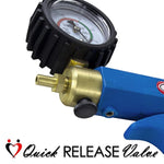 Premium Penis Pump - Blue Maxi Handle With Vacuum Gauge, Uncollapsible Silicone Hose - 9" Untapered Length X 1.65" Diameter Round-Flange Cylinder