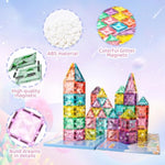Mini Glitter Diamond Magnetic Tiles 60 Pcs Travel Magnetic Block Set With Storage Box Stem Educational Sensory Toy Preschool Building Toy For Toddlers Christmas Kids Ages 2 3 4 5 6 7 8 9
