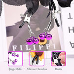 4Pcs Sm Bondage Set Sex Whip Adult Paddle Slap Leather Whip Flirting Feather Tickle And Bells Nipple Clamps For Adults Sex Games (Purple)