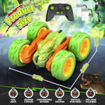 Remote Control Car Toy For Boys 3 4 5 6 7 8 Years Olds, Rechargeable Dinosaur Rc Cars,360° Flip Double Sided Rc Stunt Cars With Led Light,Dinosaur Toys For Kids Birthday Xmas Gifts,Green