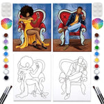 2 Pack Paint And Sip Canvas Painting Kit Pre Drawn Canvas For Painting For Adults Stretched Canvas Couples Games Date Night Afro Elegant Gentleman And Lady Couple Paint Party Supplies Favor