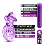 Blush Play With Me Lick It - Vibrating Double Strap Penis Ring With Clit Licking Tongue Stimulator, Soft Stretchy Cock Ring W/Bullet Vibe Love Zone Tickler, Ipx7 - Adult Sex Toy For Couples -(Purple)